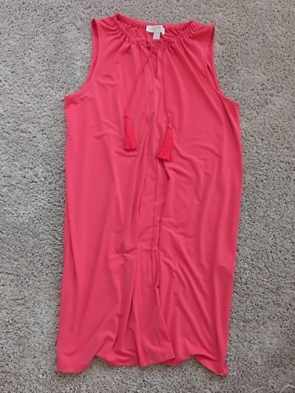 Michael Kors Coral Tassel Neck Sleeveless Midi Dress